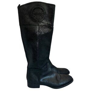 Tory Burch Kiernan Black Caviar Tumbled Leather Tall Riding Boots Size 9 Women's